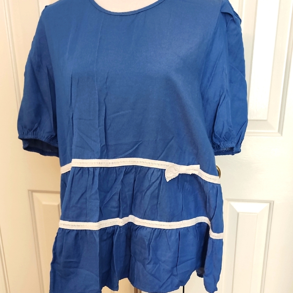 Blue Women's Top with White Accents